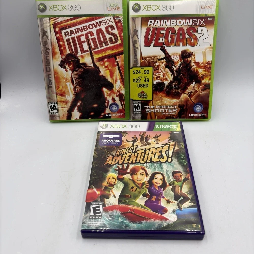3 Xbox 360 Games Kinect Adventures Tom Clancy Rainbow Six Vegas & Rainbow Six 2